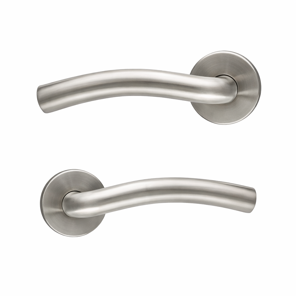 Maniglia Ares con rosetta tonda in acciaio inox per porte