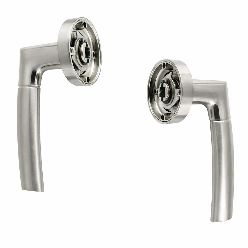 Maniglia in alluminio Belenus con rosetta rotonda in finitura nichel combinato per porte