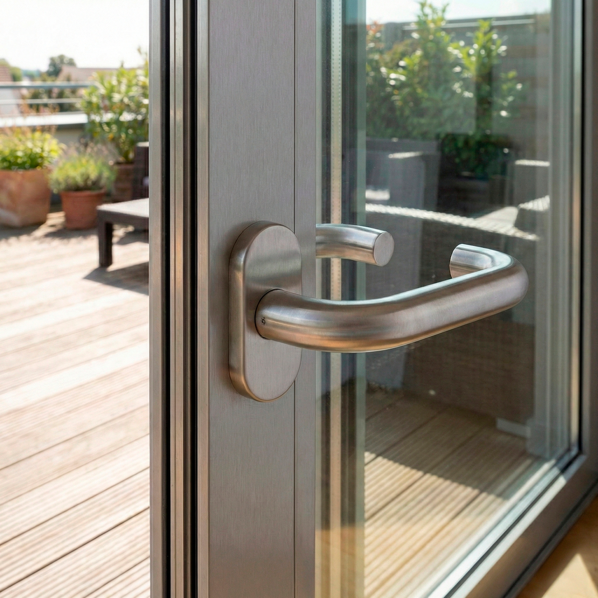 Maniglia con rosetta ovale in acciaio inox per porte in metallo o PVC '603'