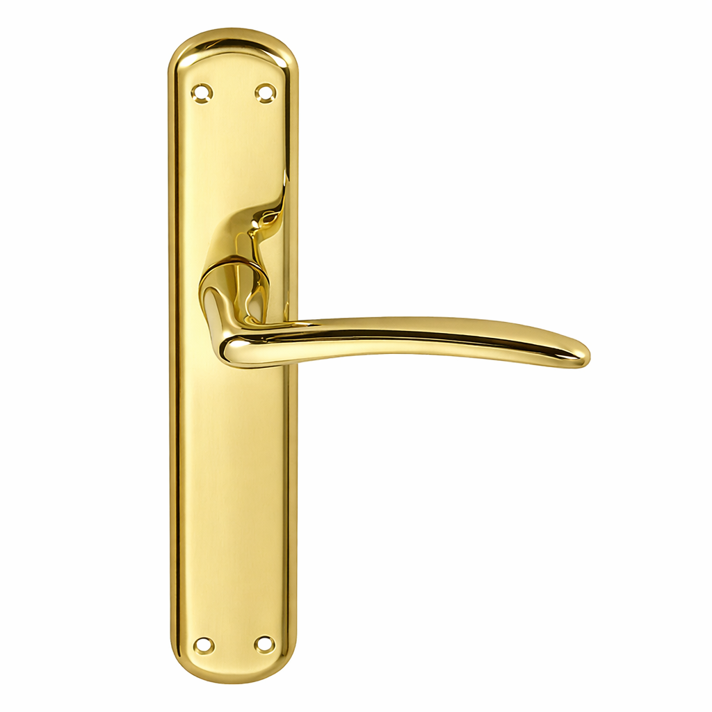 Maniglia modello '6601' con placca ovale in zama in finitura oro lucido per porte