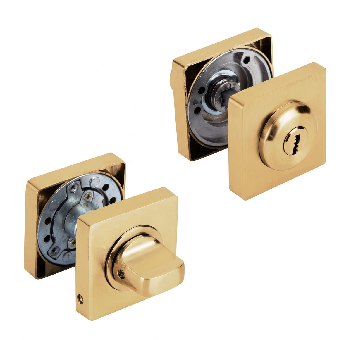 Cilindro con pomolo quadro e chiave in ottone satinato da 50 mm per porte