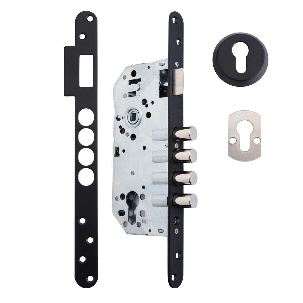 Serratura di sicurezza da 50mm a bordo tondo con 4 chiavistelli in acciaio finitura nera