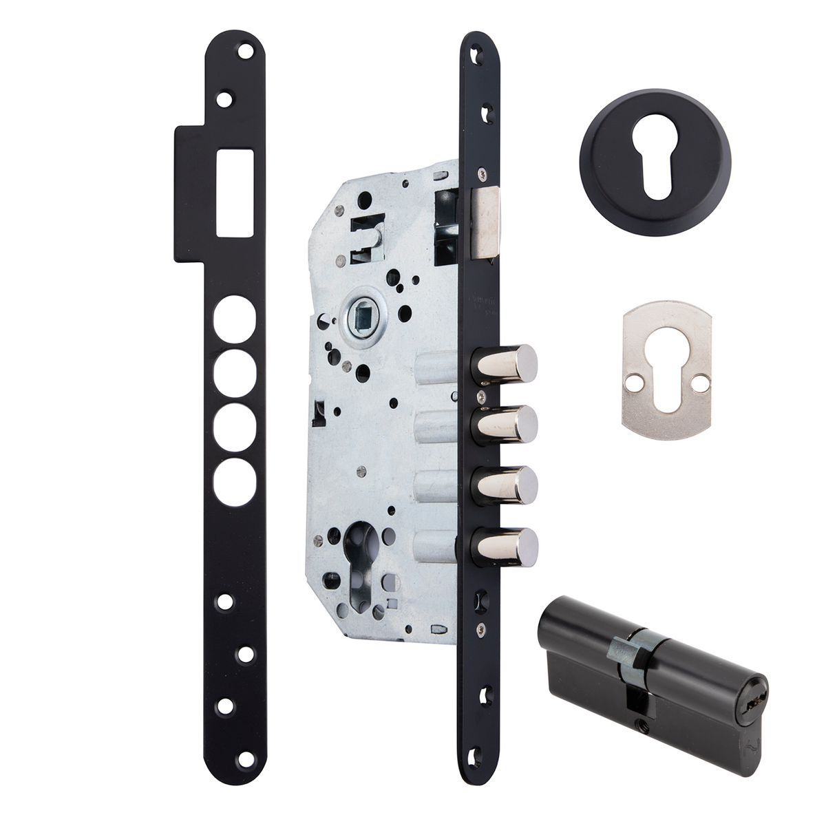 Serratura di sicurezza da 60 mm a bordo tondo con 4 catenacci in acciaio finitura nera