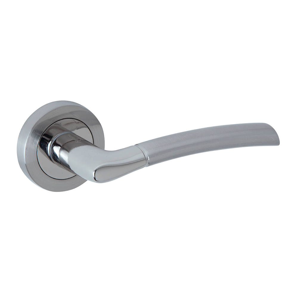 Maniglia in alluminio Belenus con rosetta rotonda in finitura nichel combinato per porte