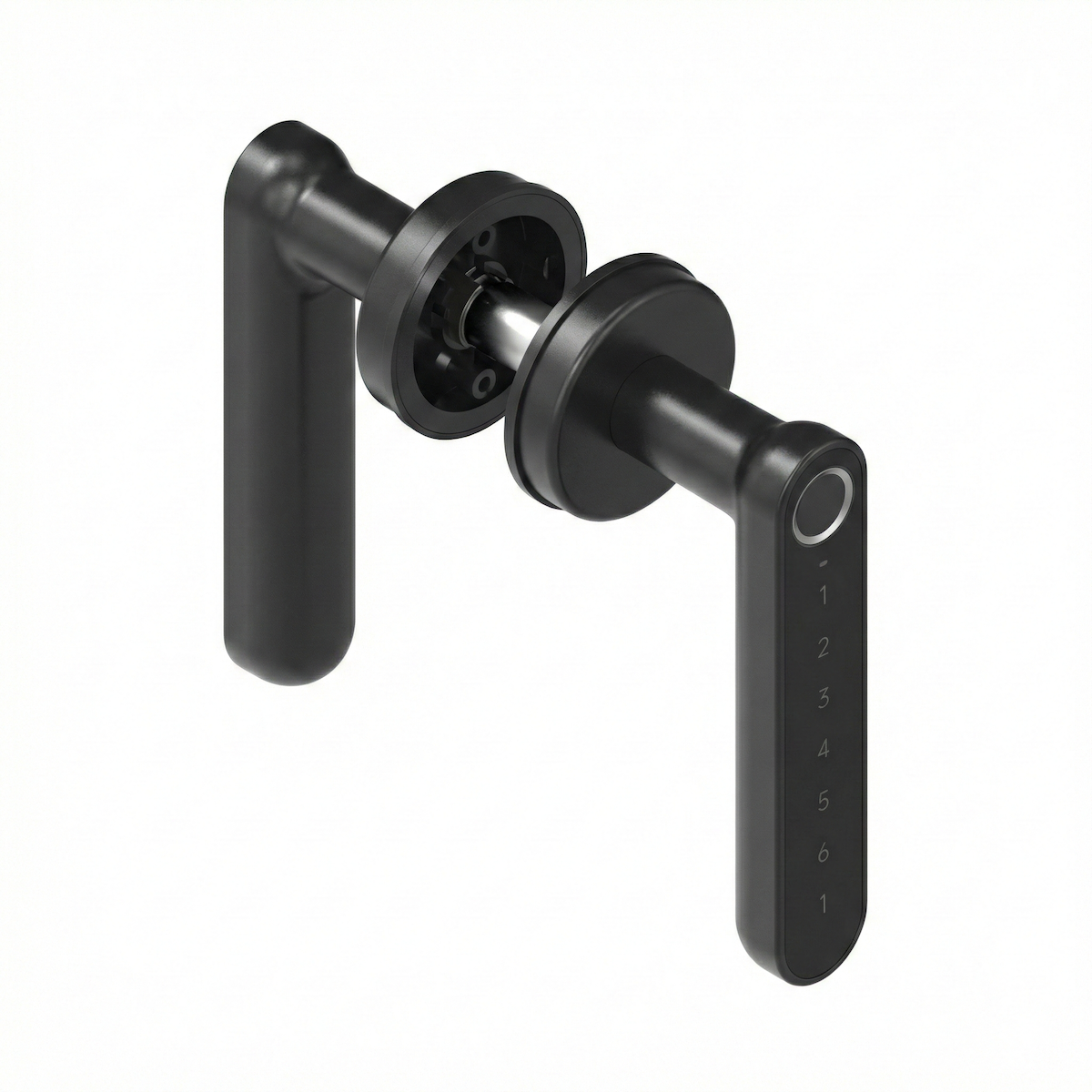 Maniglia elettronica con rosetta tonda finitura nera con impronta digitale, PIN e Bluetooth