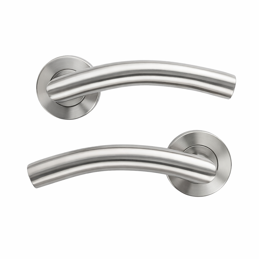 Maniglia curva Nix tubolare in acciaio inox con rosetta tonda per porte