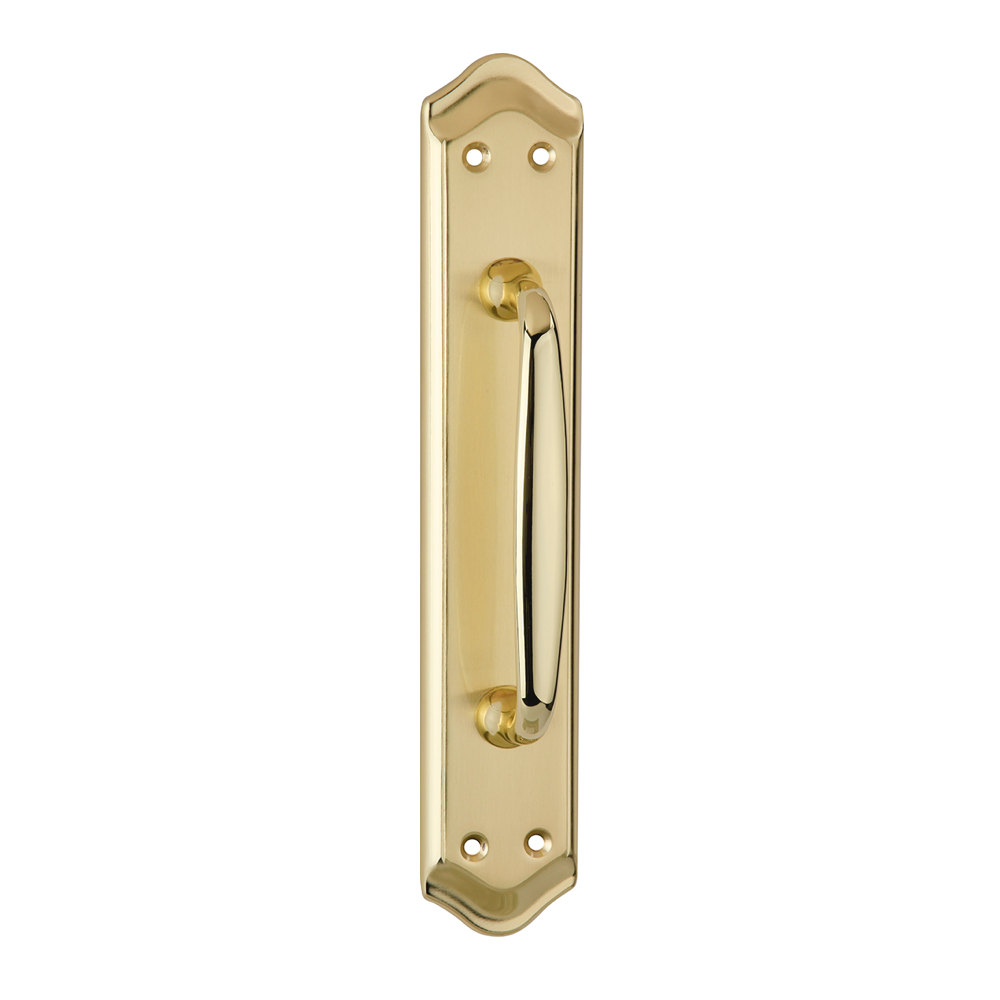 Maniglione centrato con placca curva modello 884 finitura satinata lucida