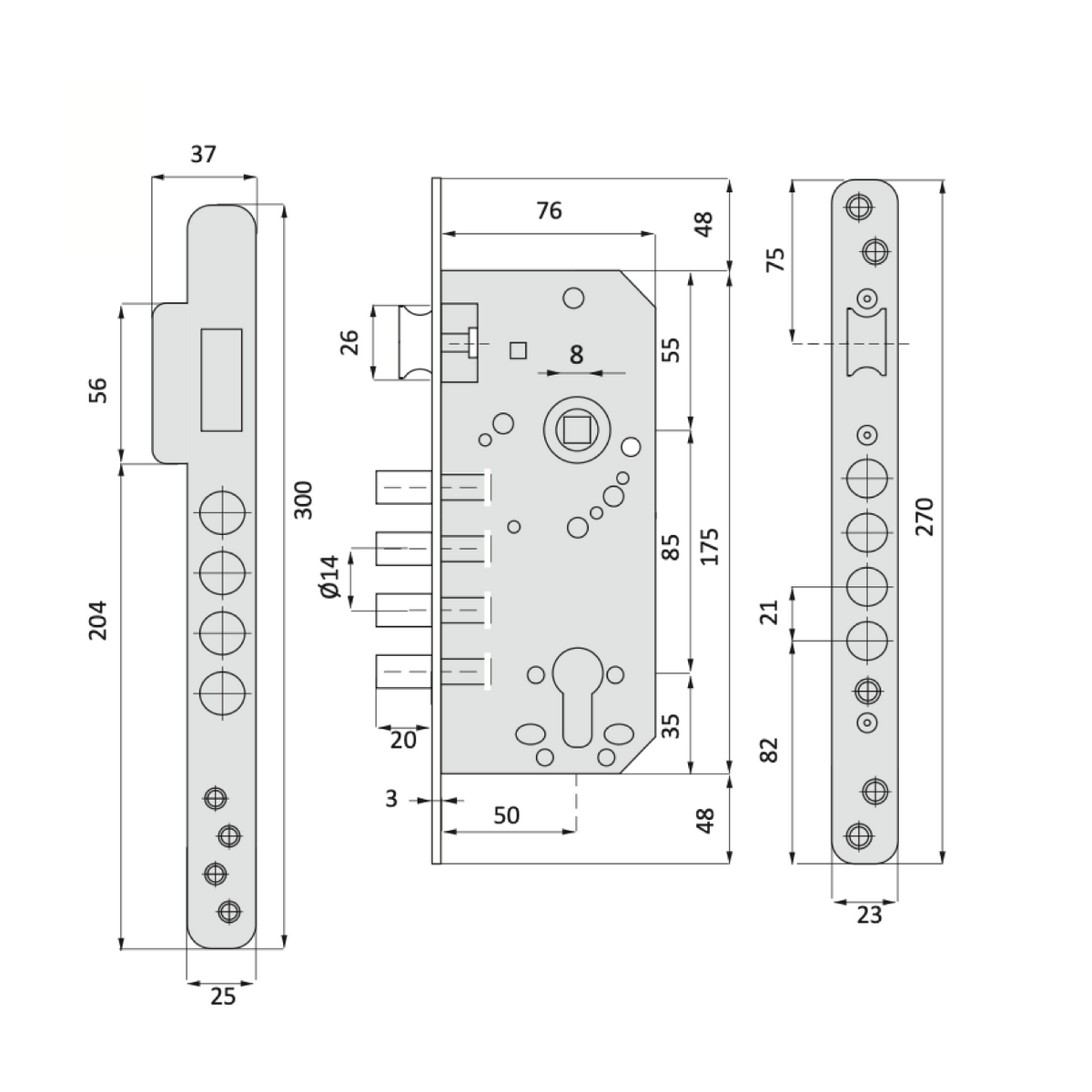 Serratura di sicurezza da 50mm a bordo tondo con 4 chiavistelli in acciaio finitura dorata lucida