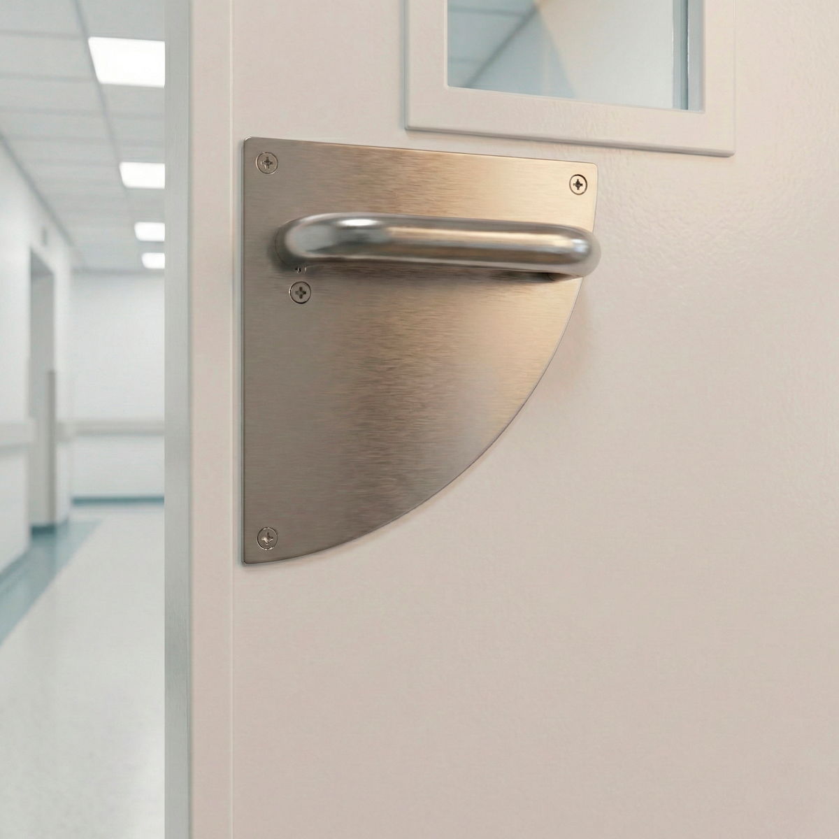 Maniglia modello '4002' in acciaio inossidabile con placca semicircolare per porte