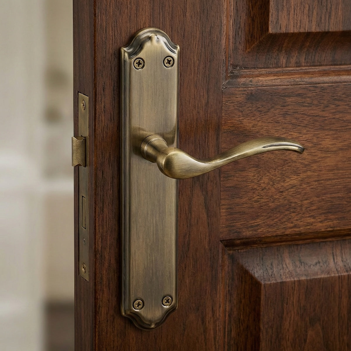 Maniglia modello '301' con placca ovale curva in alluminio finitura cuoio per porte