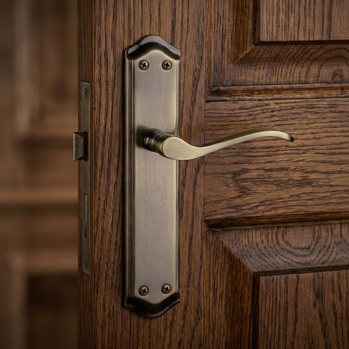 Maniglia modello '881' rustica finitura cuoio in alluminio con placca curva per porte
