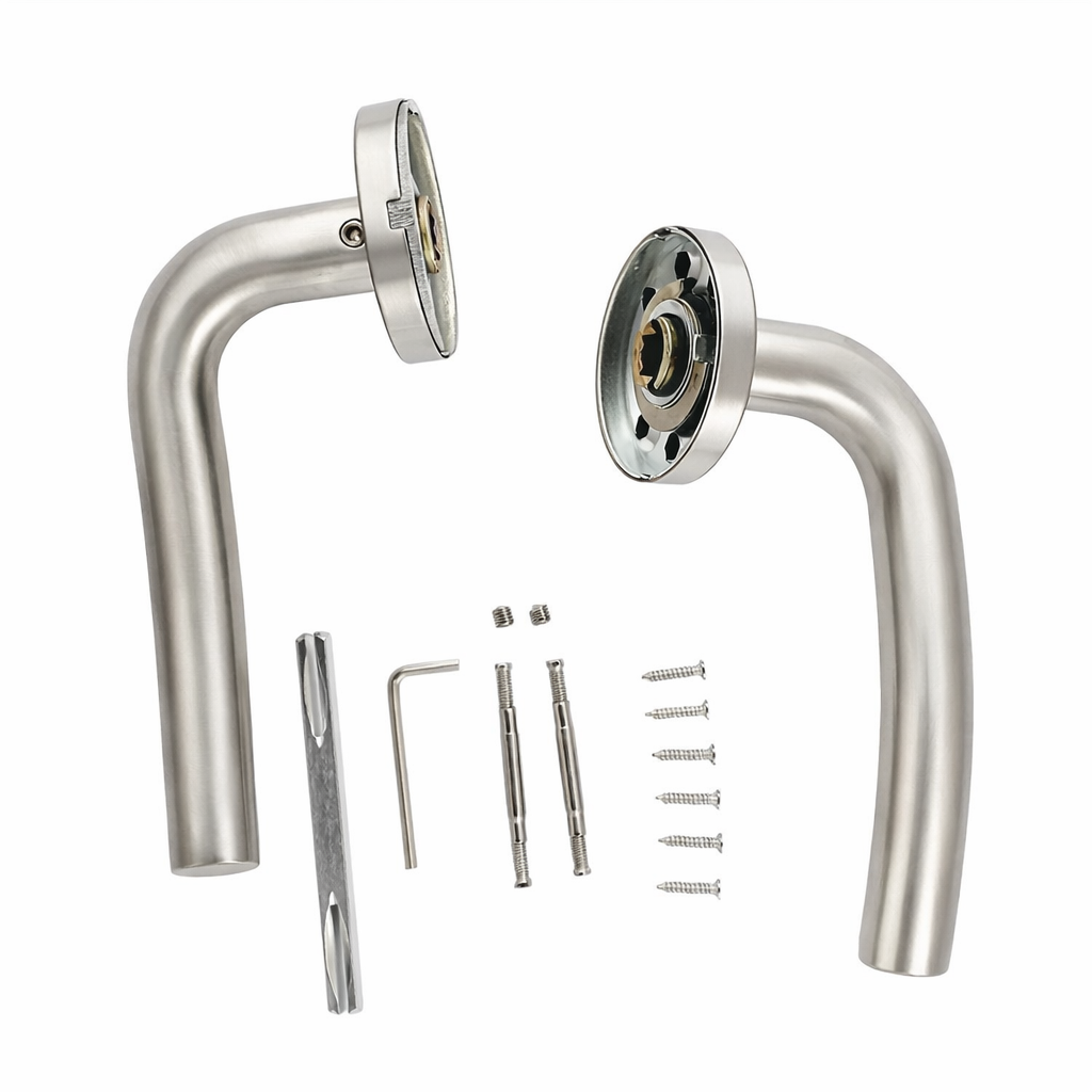 Maniglia Ares con rosetta tonda in acciaio inox per porte