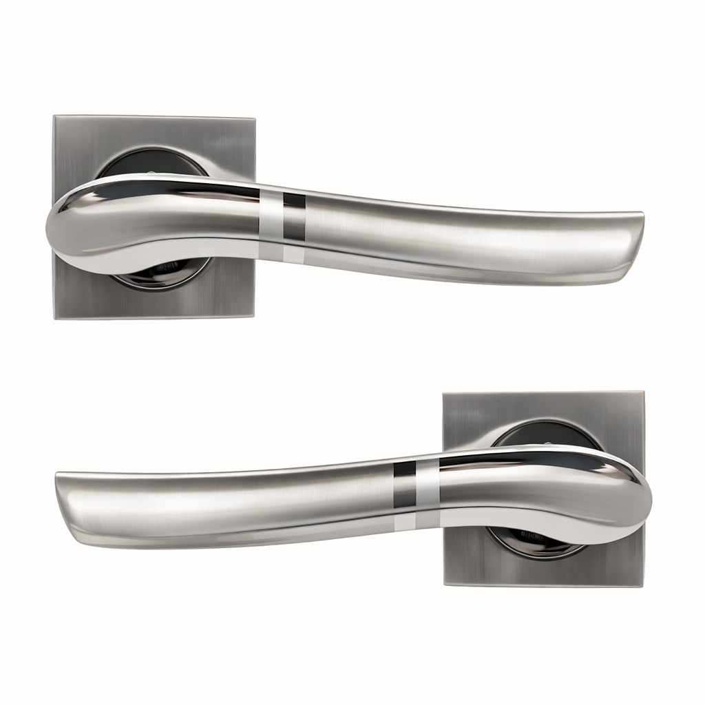Maniglia '230' in ZAMAK con Rosetta Quadrata in finitura nichel combinato per porte