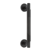 Maniglione zigrinato in zama nero opaco con rosetta rotonda da 52 mm per porte