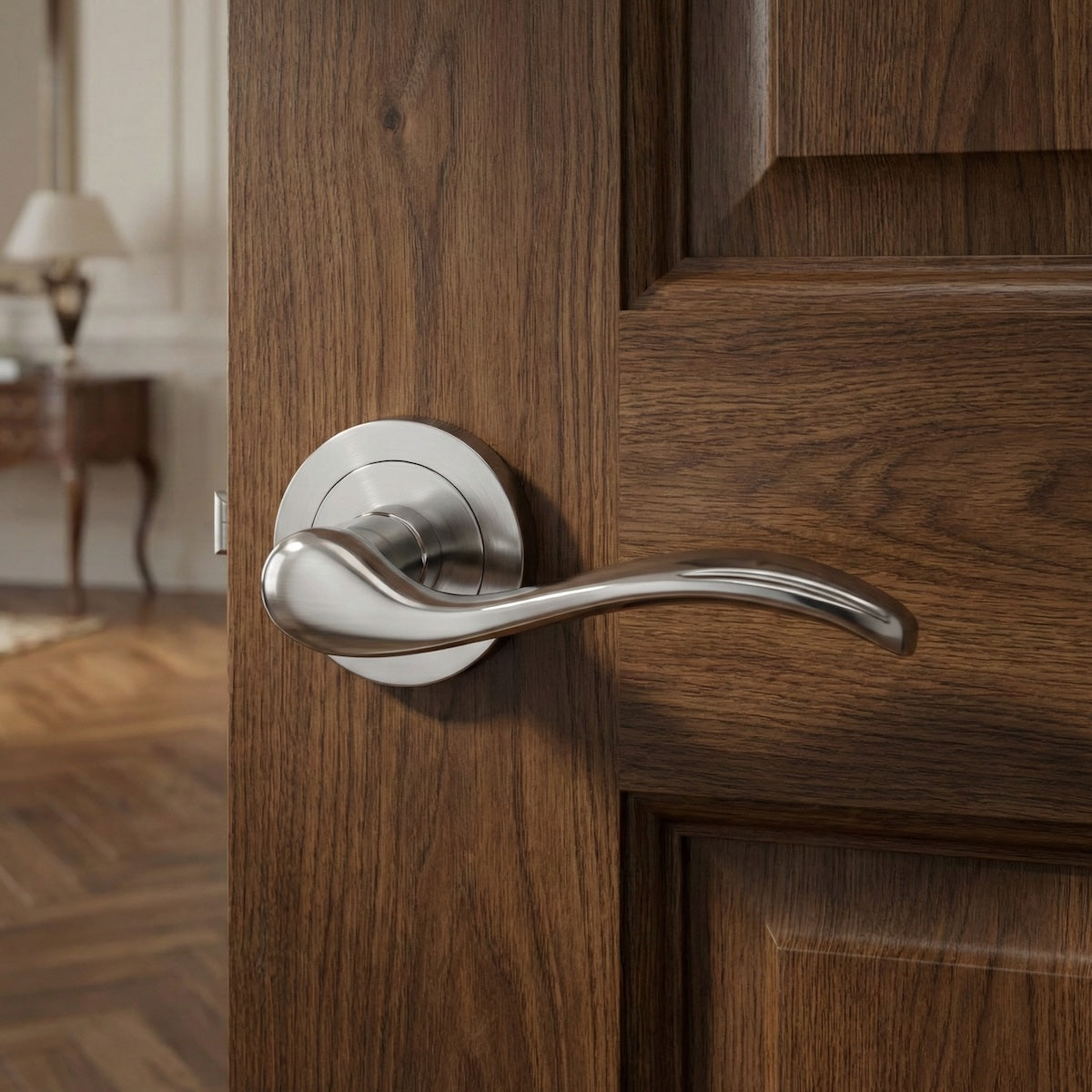 Maniglia '3001' rustica in alluminio nichel satinato con rosetta rotonda per porte