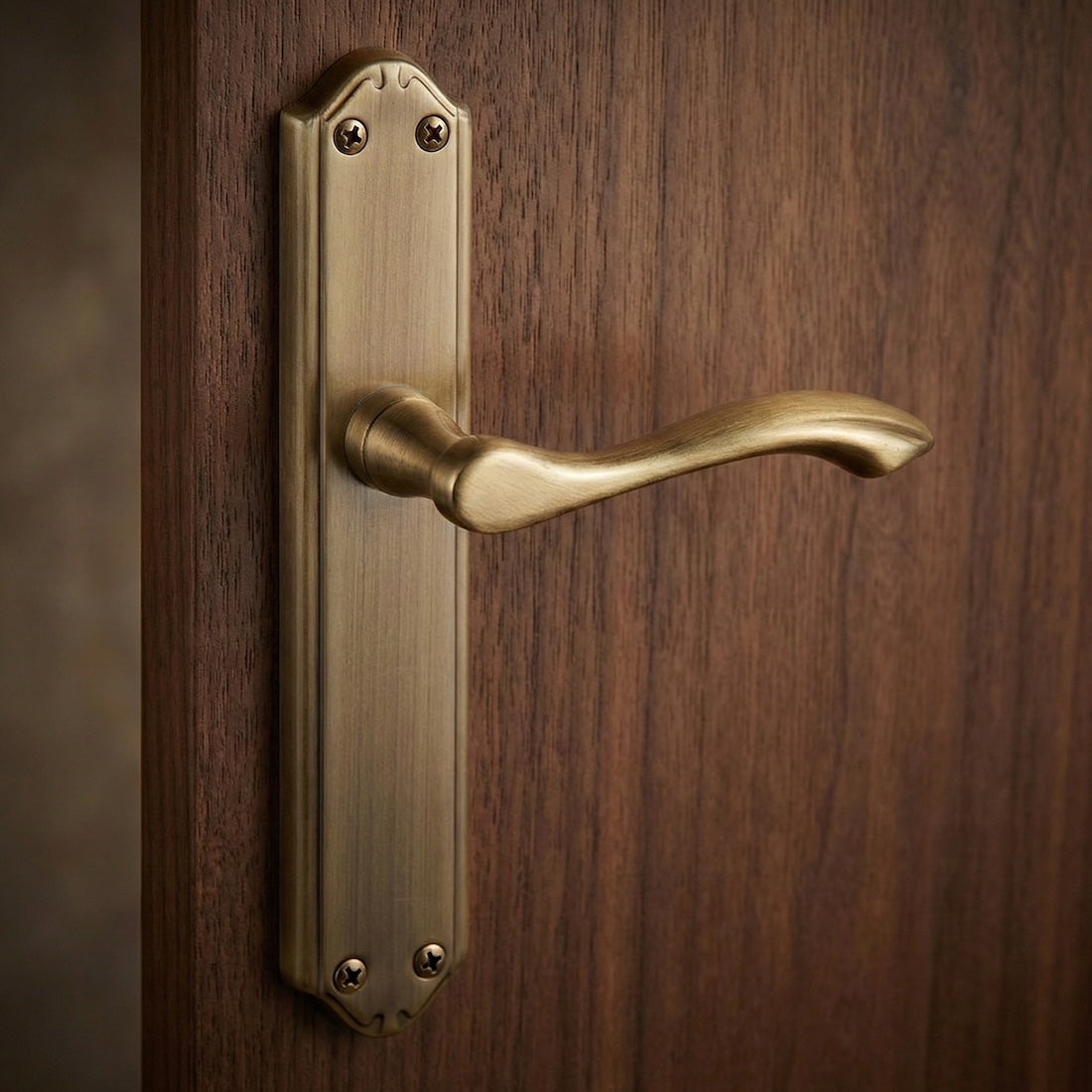 Maniglia rustica modello '341' finitura cuoio con placca ovale in zama per porte