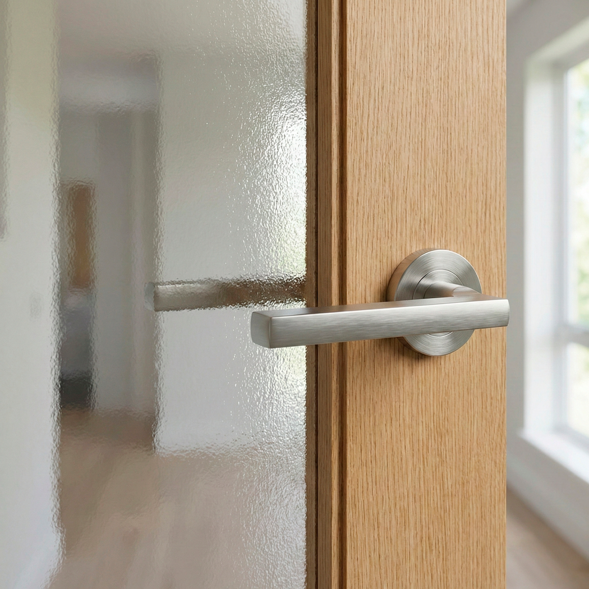 Maniglia Rental '530A' rosetta tonda in alluminio per porte finitura nichel satinato