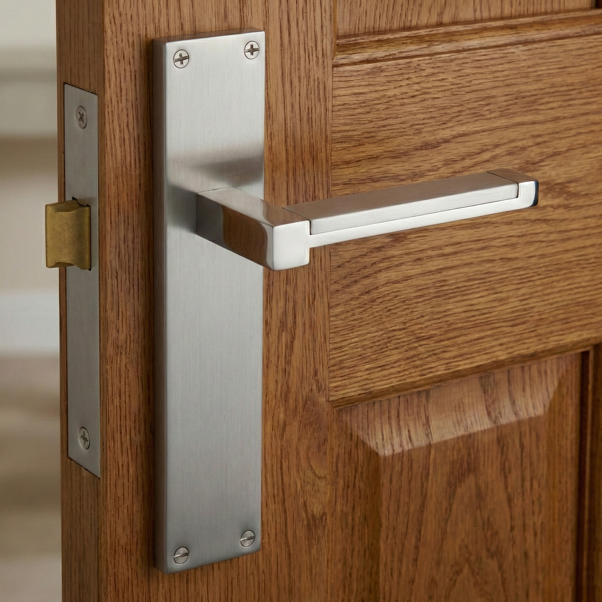 Maniglia modello 610 con placca rettangolare in zamak finitura nichel satinato per porte