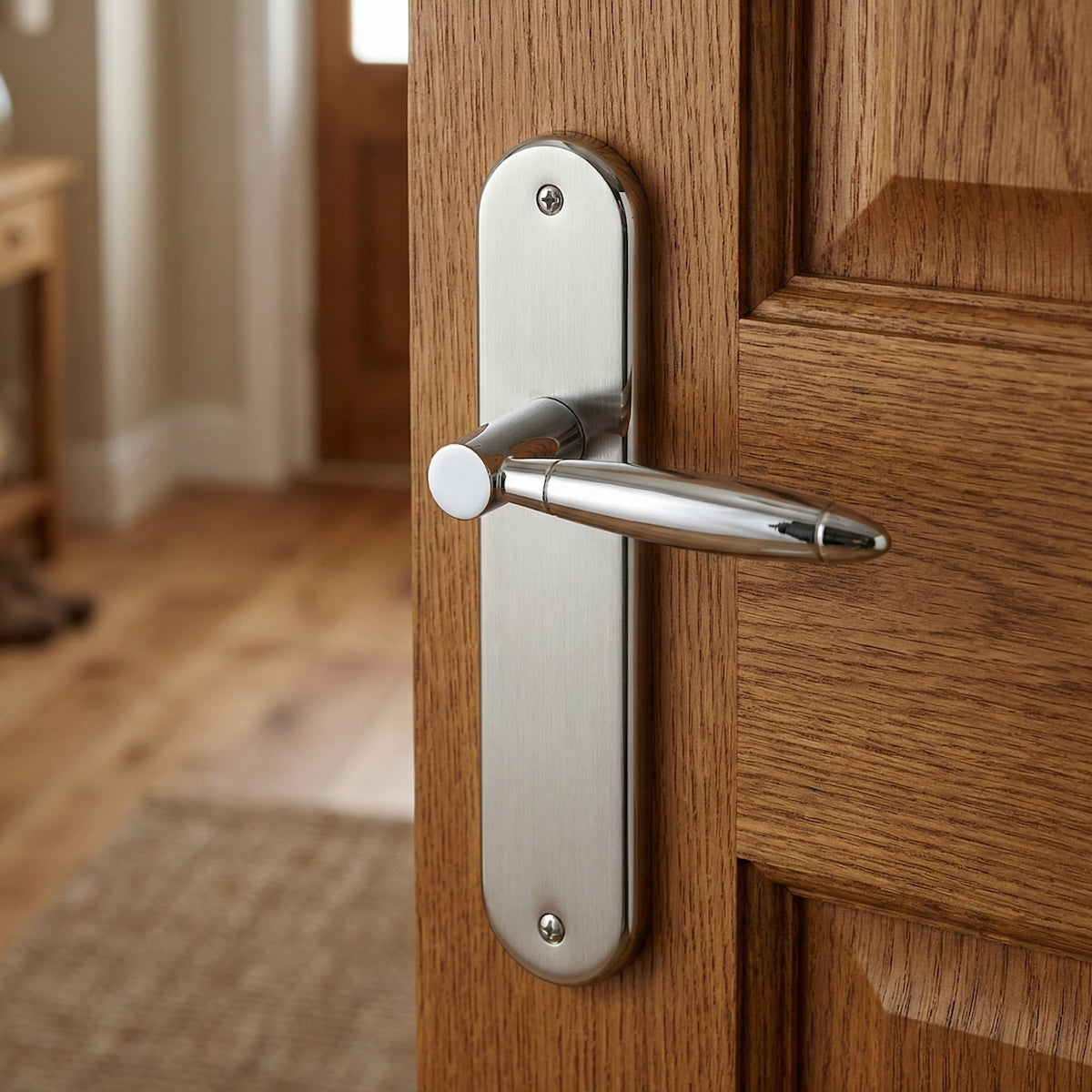 Maniglia in zama con placca ovale finitura nichel combinato per porte modello '630'