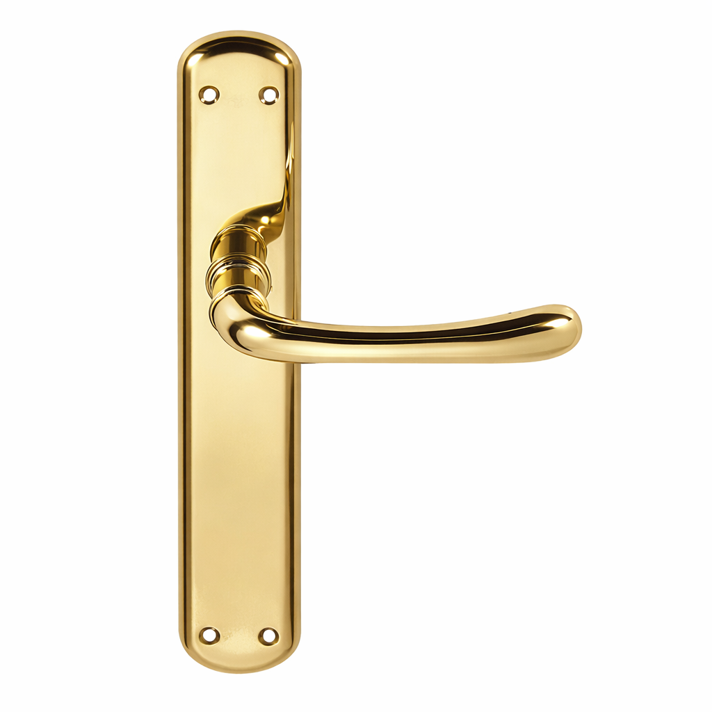 Maniglia modello '6501' in zama finitura oro lucido con placca ovale per porte