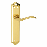 Maniglia modello '881' con placca ovale in alluminio in finitura oro satinato per porte