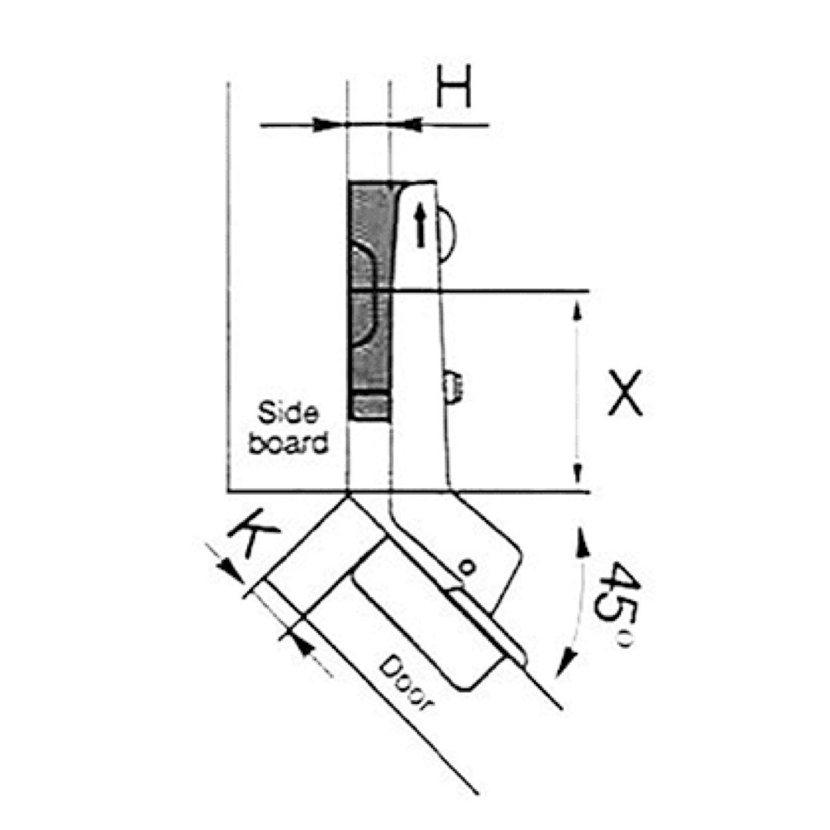 Cerniera a collo dritto con apertura a 165º da ø35 mm con base a clip per ante di armadi