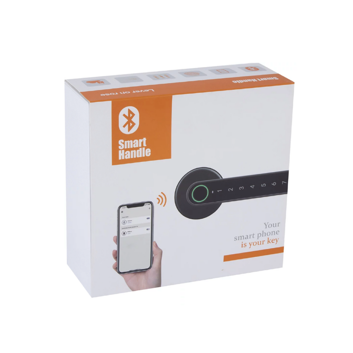 Maniglia elettronica con rosetta tonda, finitura grigia, con impronta digitale, PIN e Bluetooth