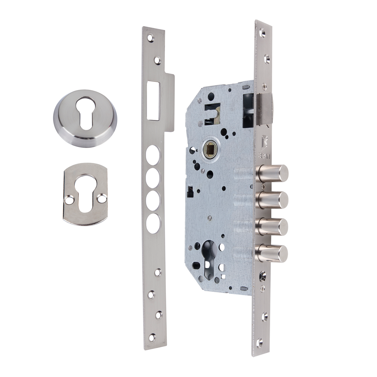 Serratura di sicurezza da 50 mm a bordo dritto con 4 catenacci in acciaio finitura nichel satinato