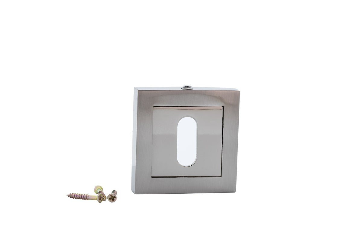 Bocchetta quadrata con foro ovale in finitura bicolore per porte