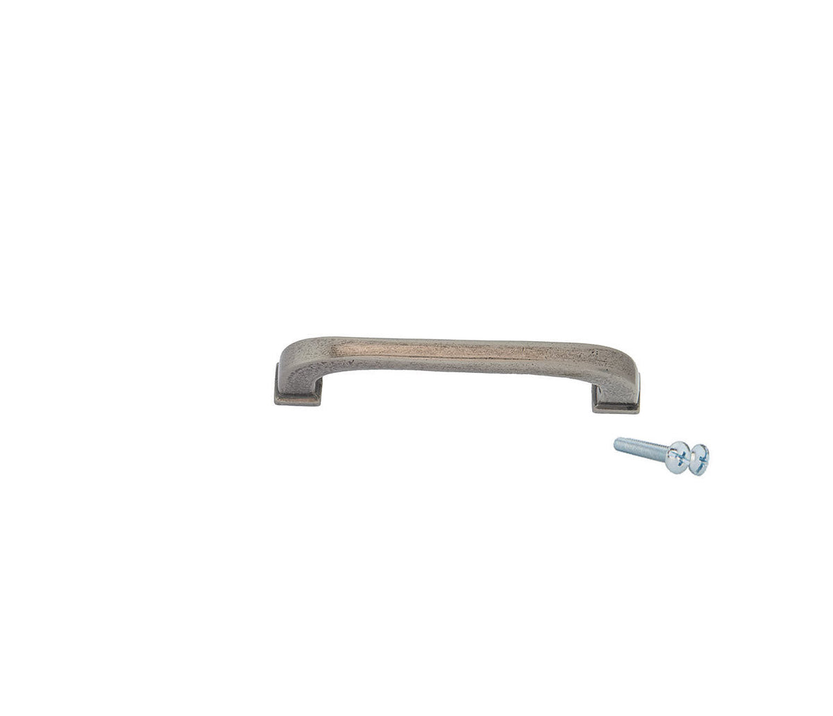 Maniglia rustica in acciaio con finitura anticata, interasse 9,5 cm, ideale per mobili