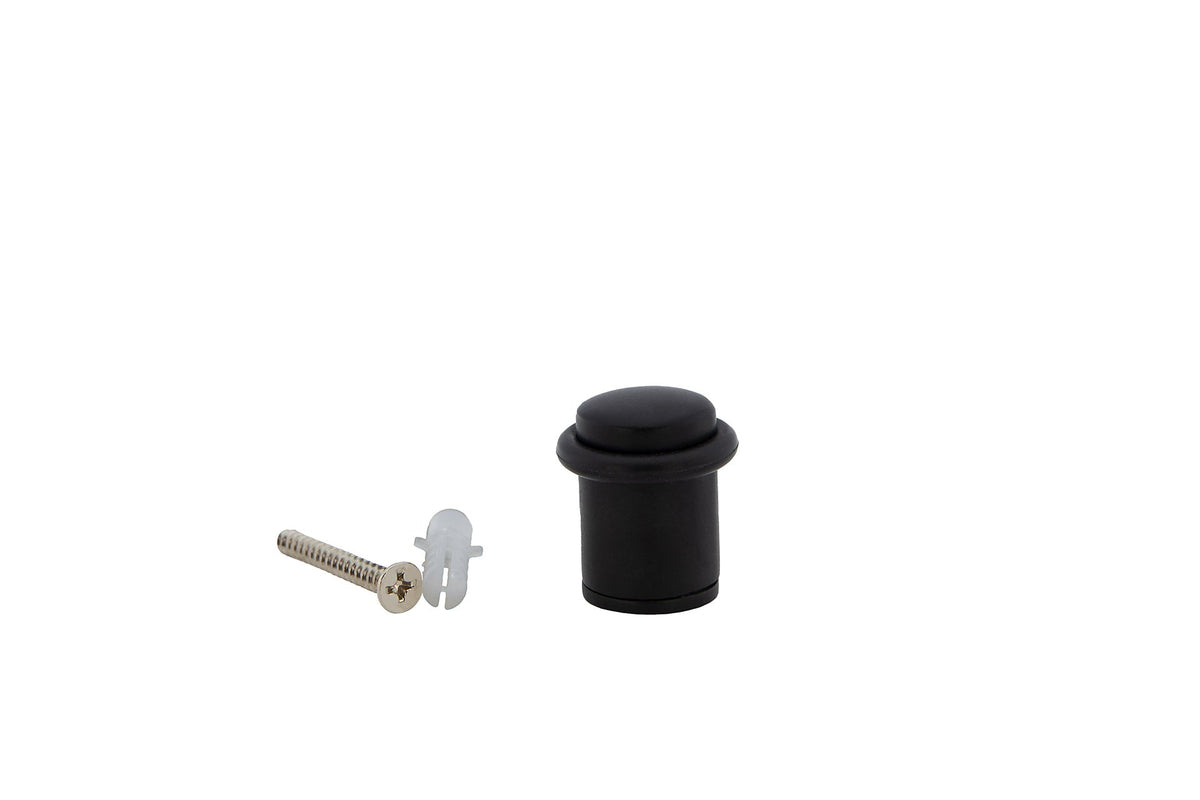 Fermaporta cilindrico nero con ammortizzatore in gomma e 20 mm di diametro