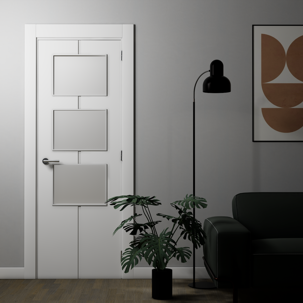 Porta HEAV a 3 vetri in blocco da 2030x905x35 con nucleo massiccio in finitura bianca