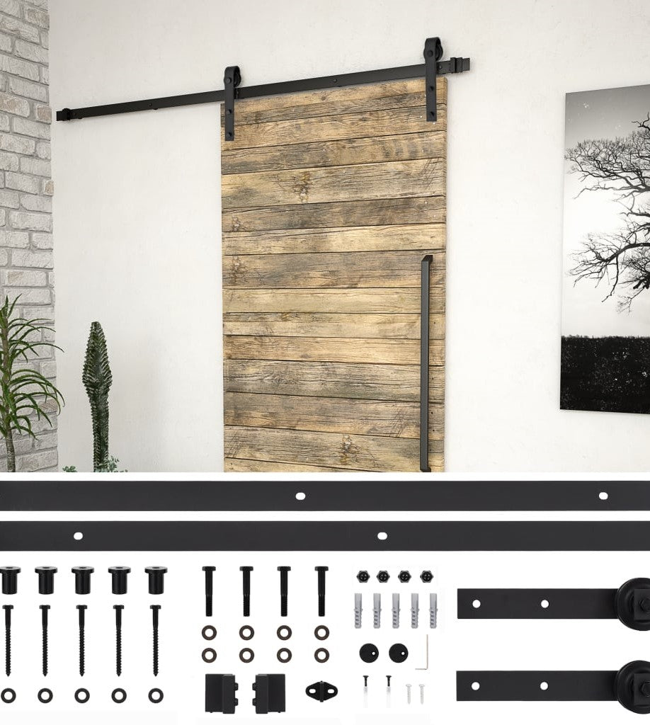 Binari neri da 2 metri senza ammortizzatore per porta scorrevole esterna in legno stile fienile