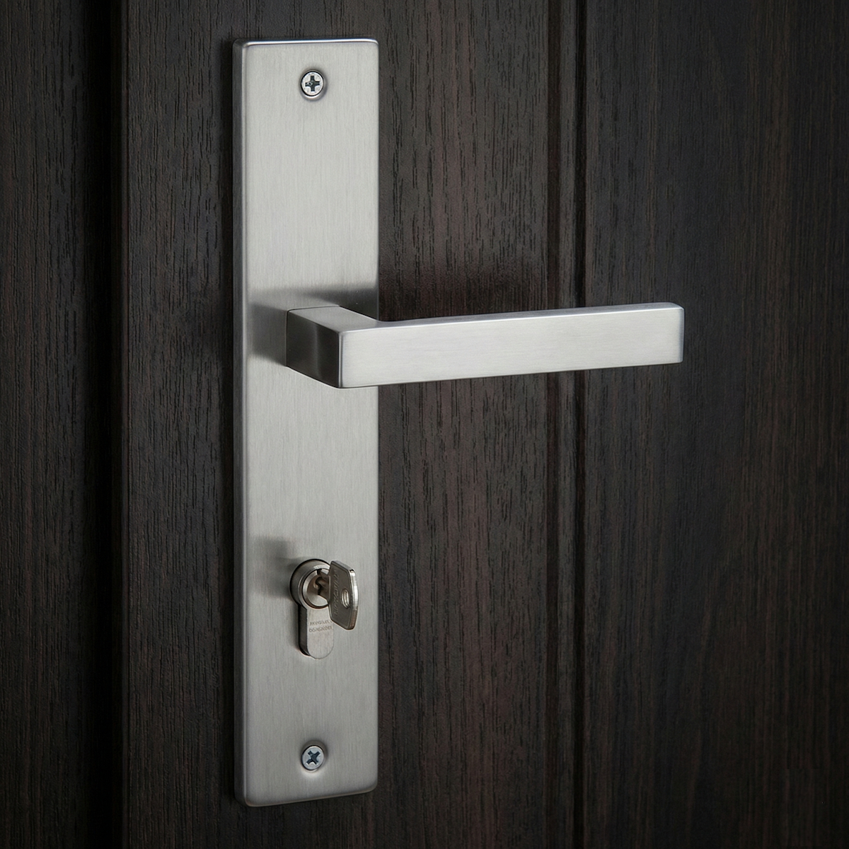 Maniglia modello '8003' con interasse 85 e placca rettangolare in acciaio inox per porte
