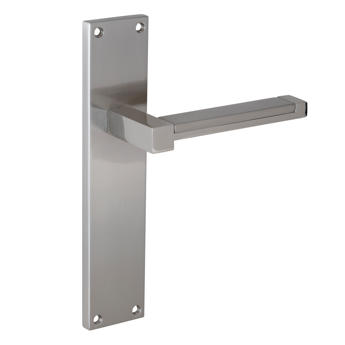 Maniglia modello 610 con placca rettangolare in zamak finitura nichel satinato per porte