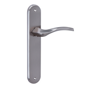 Maniglia moderna modello '1027' con placca ovale finitura nichel satinato per porte