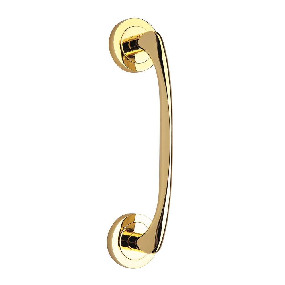 Maniglione modello 554 in finitura oro lucido con rosetta tonda in alluminio per porte