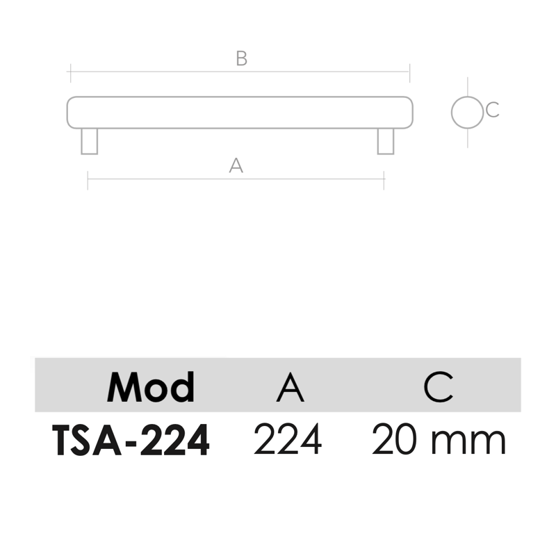Maniglia in alluminio modello TSA per mobili e armadi con interasse di 224 mm