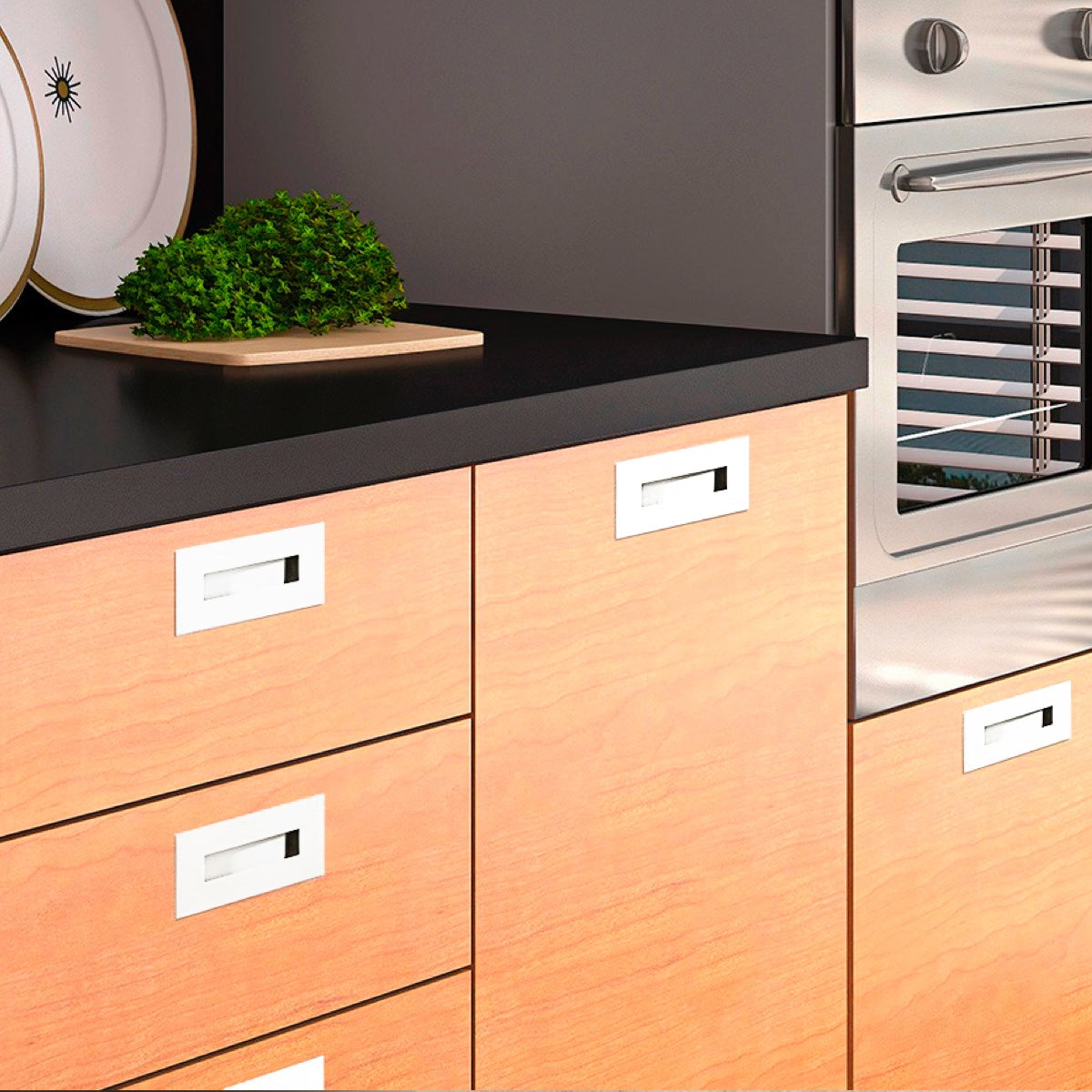 Maniglia a incasso rettangolare bianca 3790 da 155x73mm per mobili e armadi