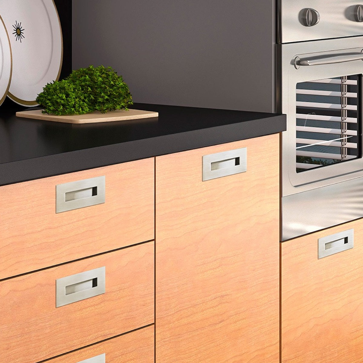 Maniglia rettangolare nichelata 3790 da 155x73mm a incasso per mobili e armadi