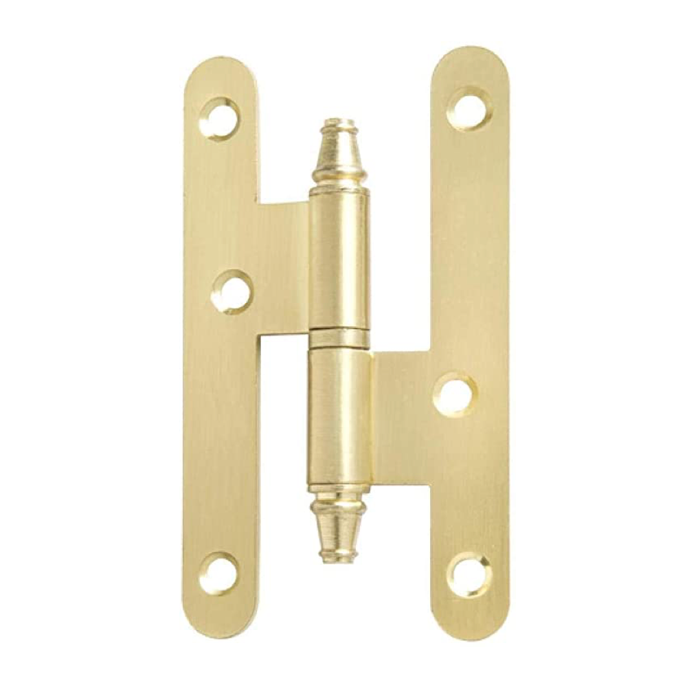 Pernio de pala redonda de 100 mm de altura con remate en acabado dorado satinado para puerta