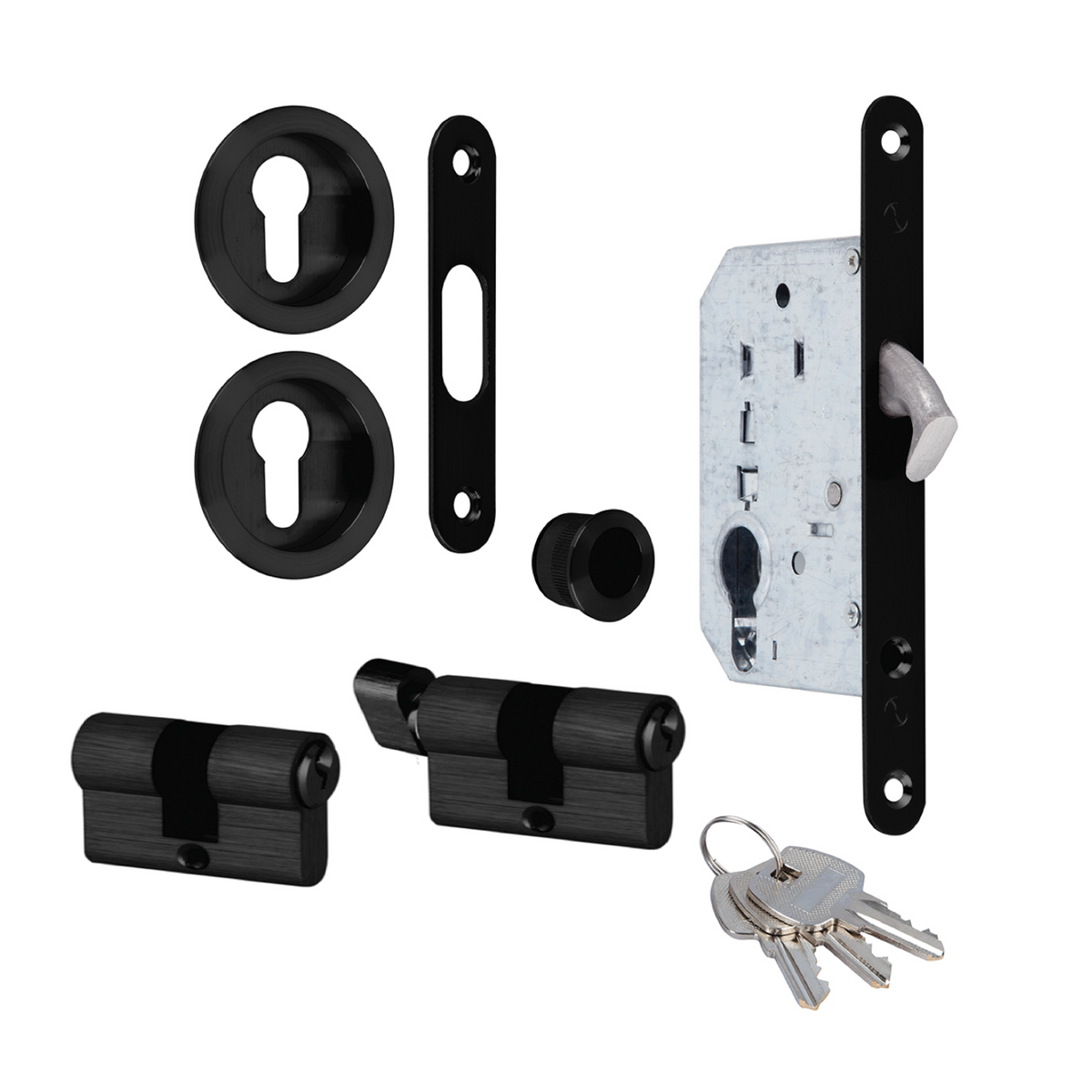 Kit per porta scorrevole con cilindro in finitura nera