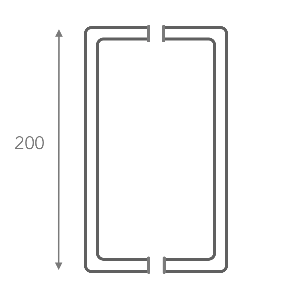 Maniglione angoli retti per porta in Vetro/Legno da 200 mm di altezza ARI120