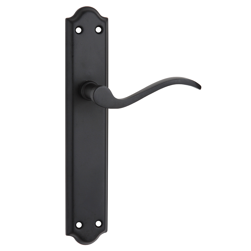 Maniglia modello '1101' in alluminio con placca in finitura ferro battuto nero per porte