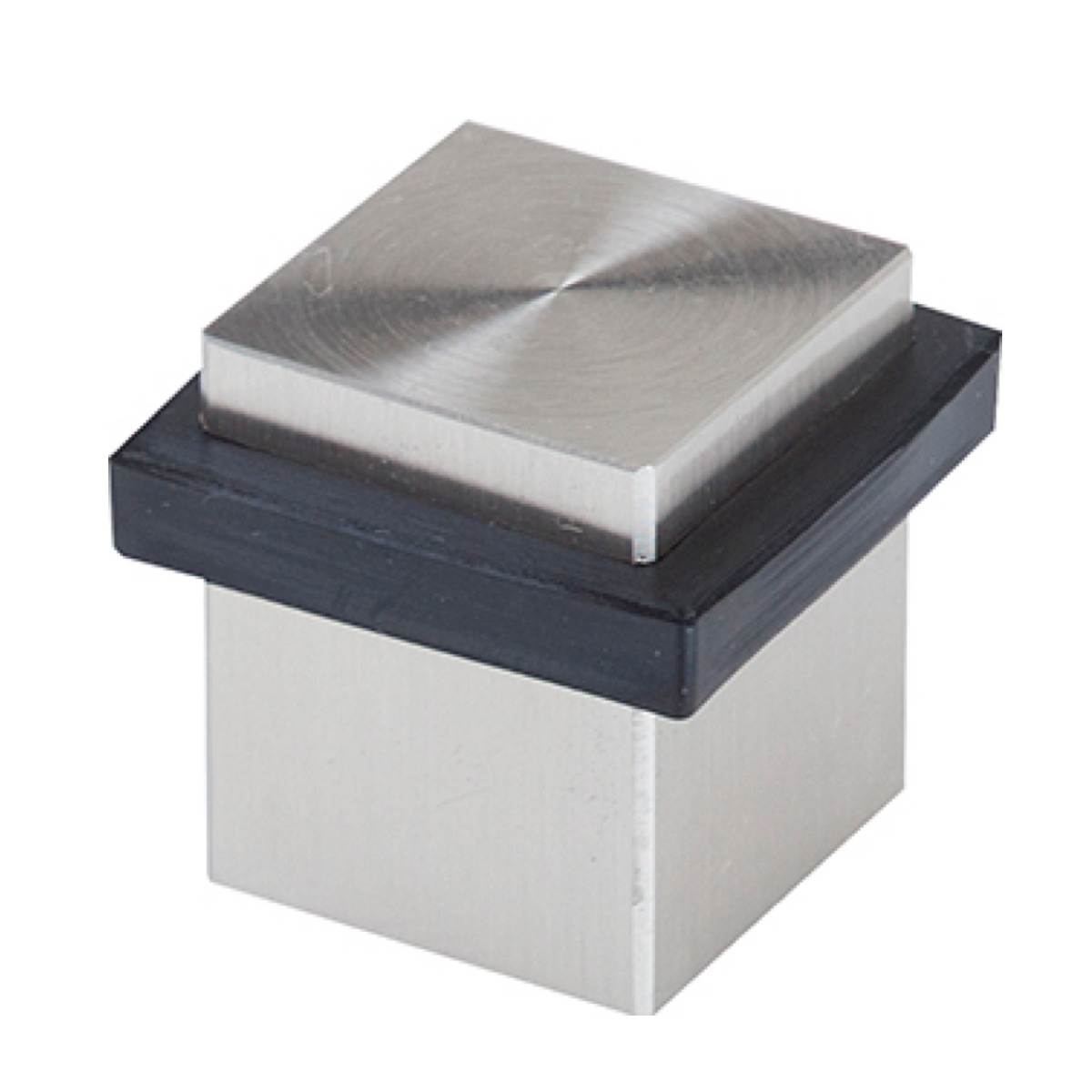 Fermaporta quadrato in acciaio inox con gomma nera lato 25mm