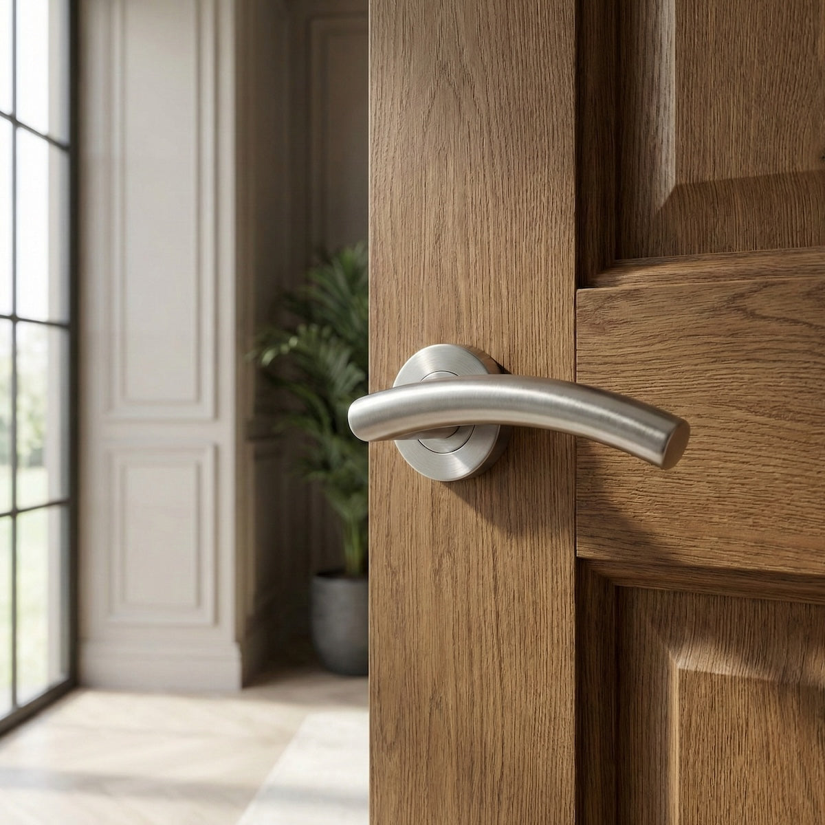 Maniglia curva Nix tubolare in acciaio inox con rosetta tonda per porte