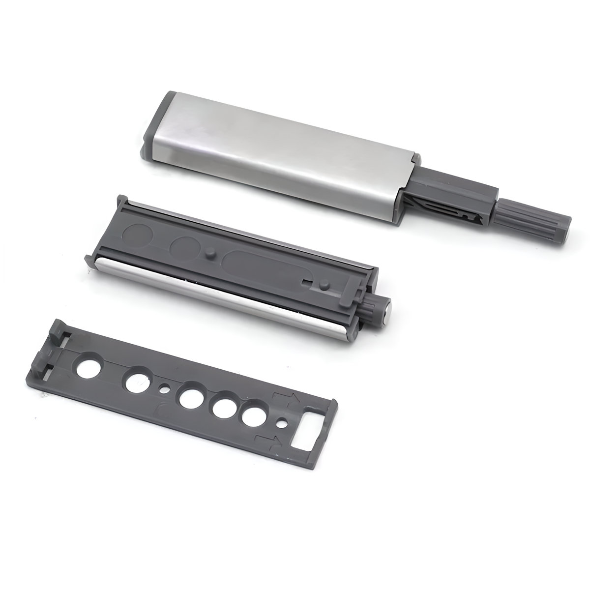 Espulsore Push grigio con punta in plastica da 80 mm da avvitare negli armadi